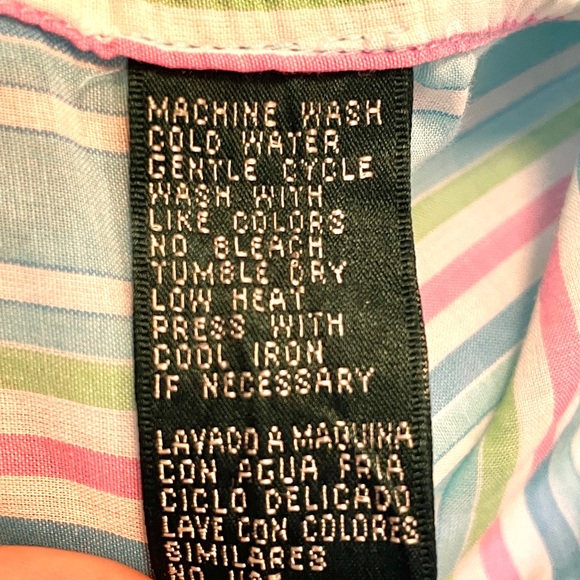 Vintage Lauren by Ralph Lauren, blue green and pink sheer button down shirt - Picture 8 of 8